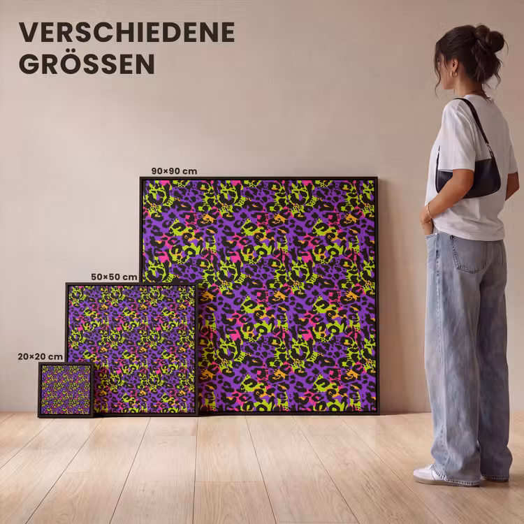 Paars - Neon - Dieren - Panter Canvas met baklijst klein 1124 -comparison_formatenoverzicht_DE