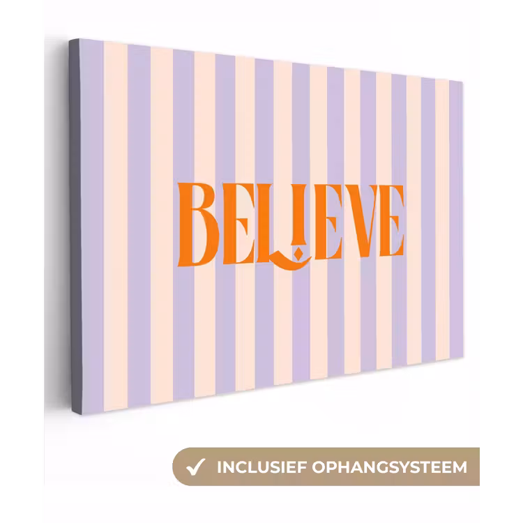 Lila - Oranje - Strepen - Believe canvas 2cm klein -3d