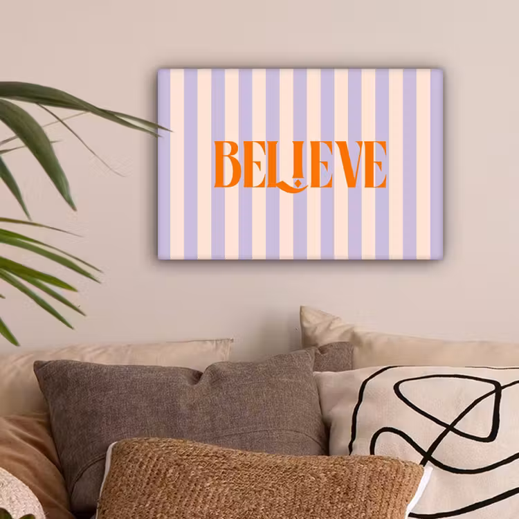 Lila - Oranje - Strepen - Believe canvas 2cm klein -sfeer1