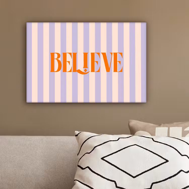 Lila - Oranje - Strepen - Believe canvas 2cm klein -sfeer3