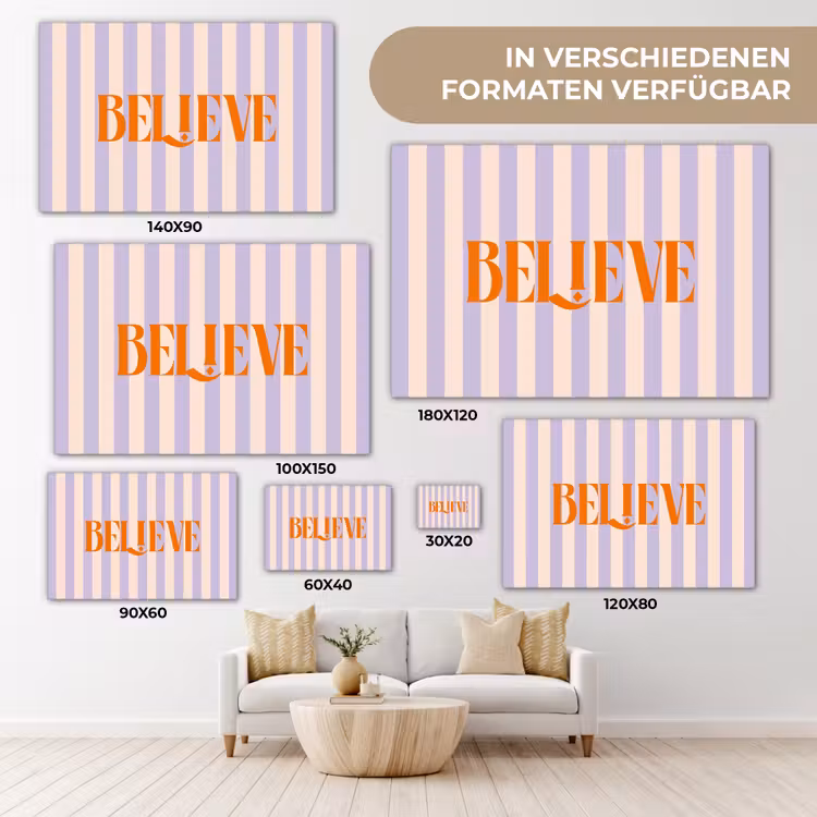 Lila - Oranje - Strepen - Believe canvas 2cm klein -Xsfeer8_DE