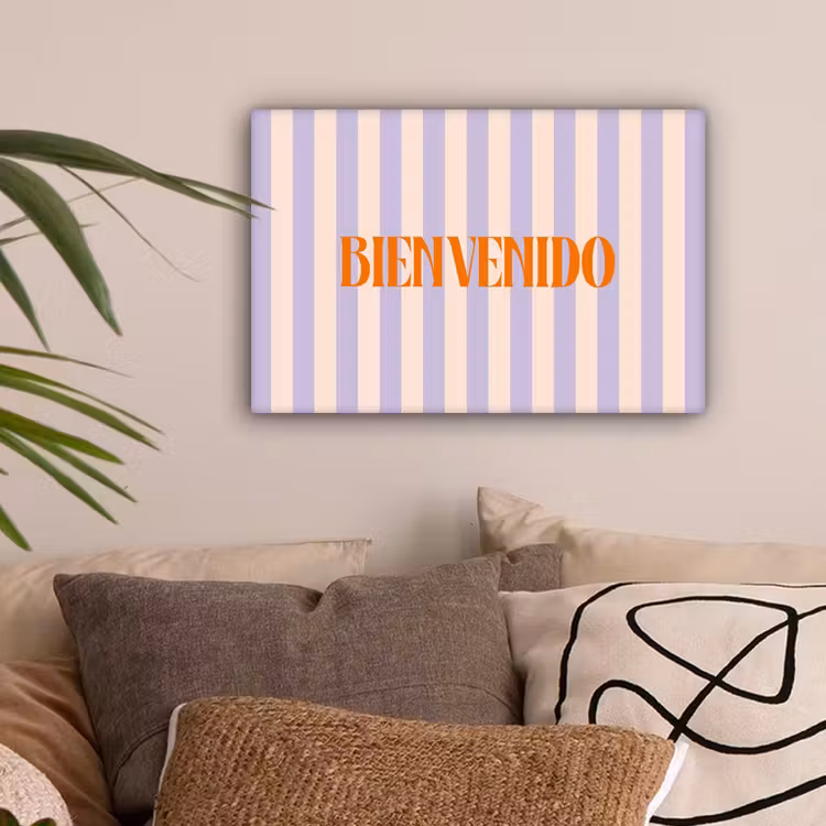Lila - Oranje - Strepen - Bienvenido canvas 2cm klein -sfeer1