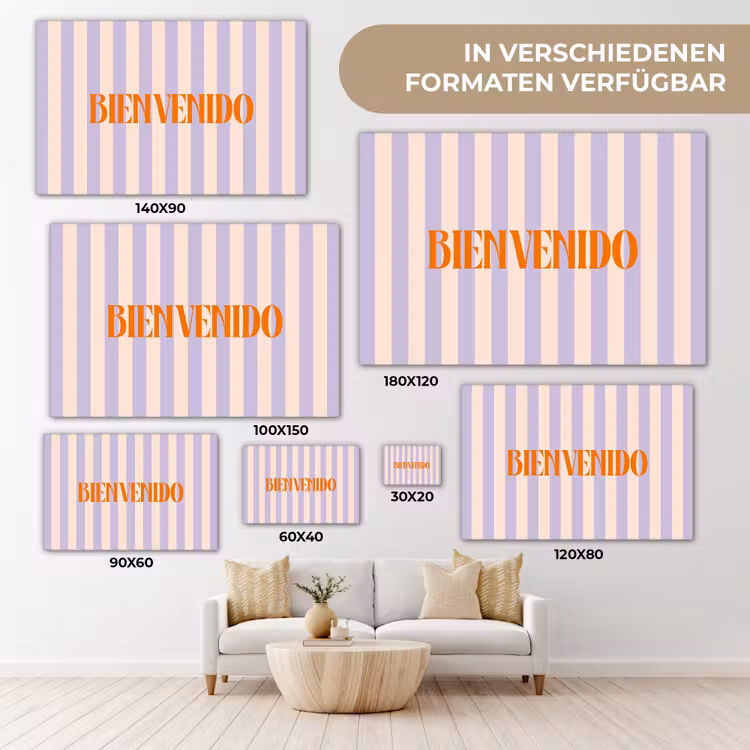 Lila - Oranje - Strepen - Bienvenido canvas 2cm klein -Xsfeer8_DE