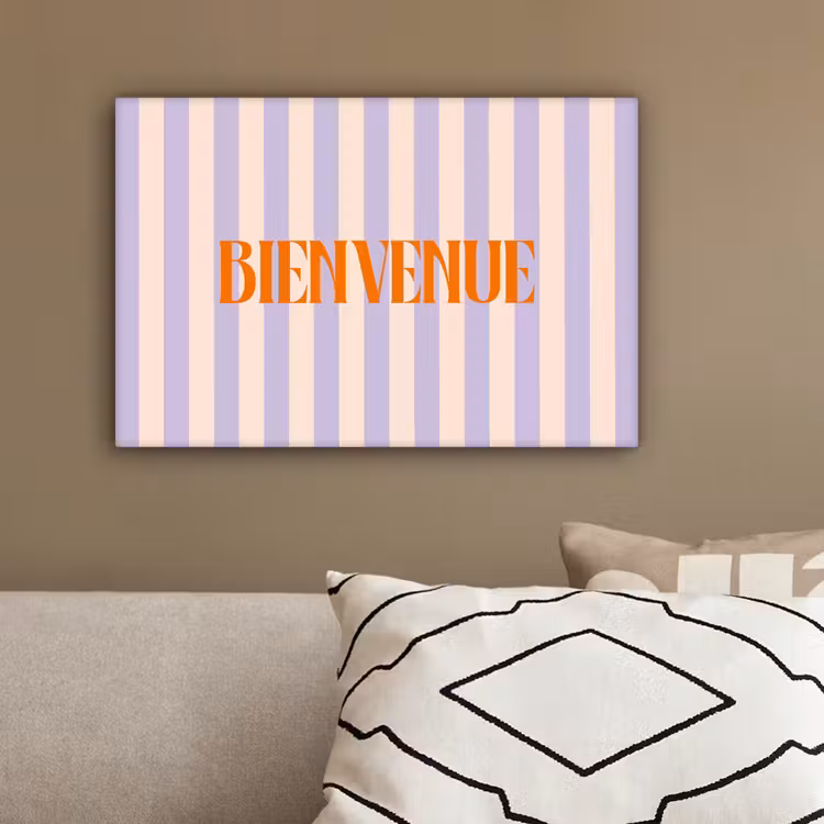 Lila - Oranje - Strepen - Bienvenue canvas 2cm klein -sfeer3