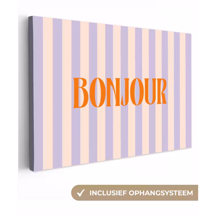 Lila - Oranje - Strepen - Bonjour canvas 2cm klein -3d