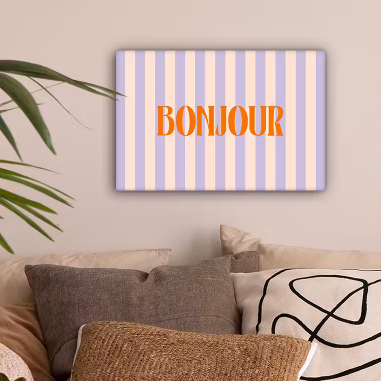 Lila - Oranje - Strepen - Bonjour canvas 2cm klein -sfeer1