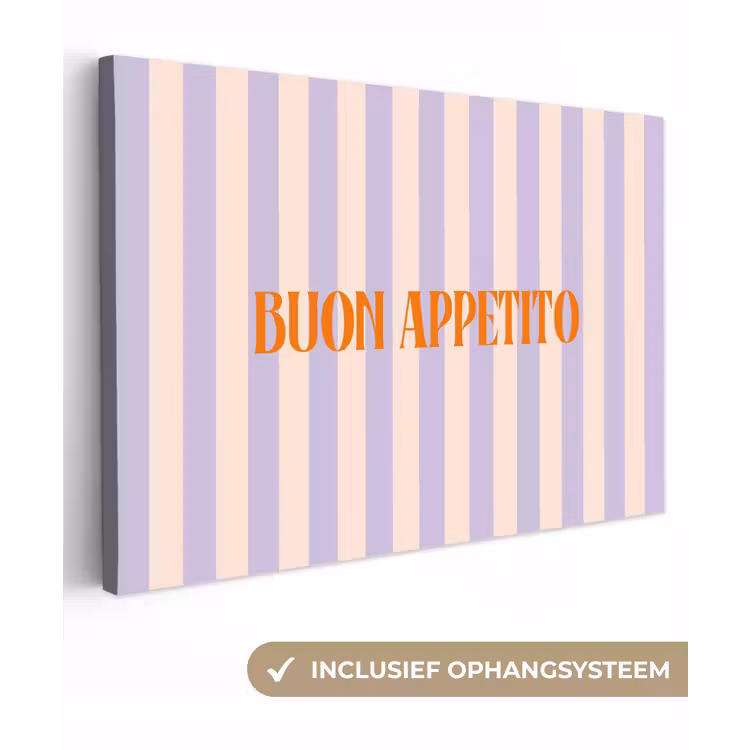Lila - Oranje - Strepen - Buon Appetito canvas 2cm klein -3d