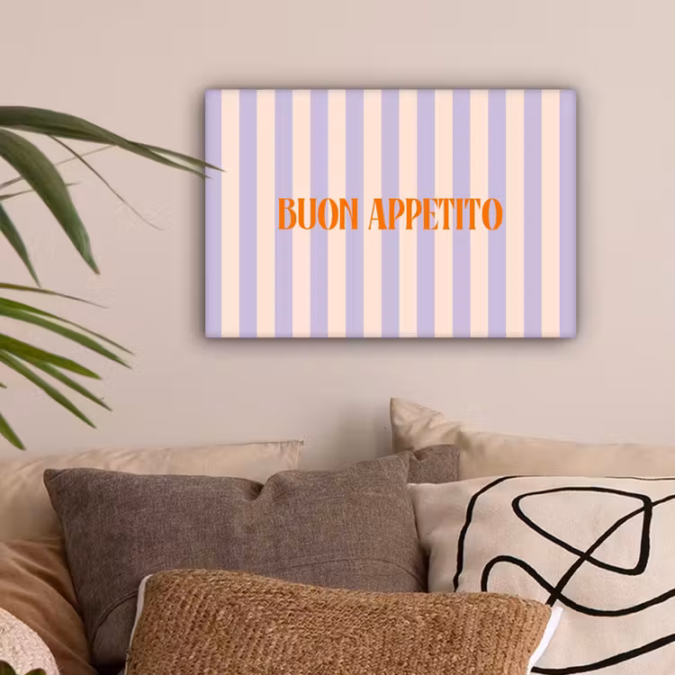 Lila - Oranje - Strepen - Buon Appetito canvas 2cm klein -sfeer1