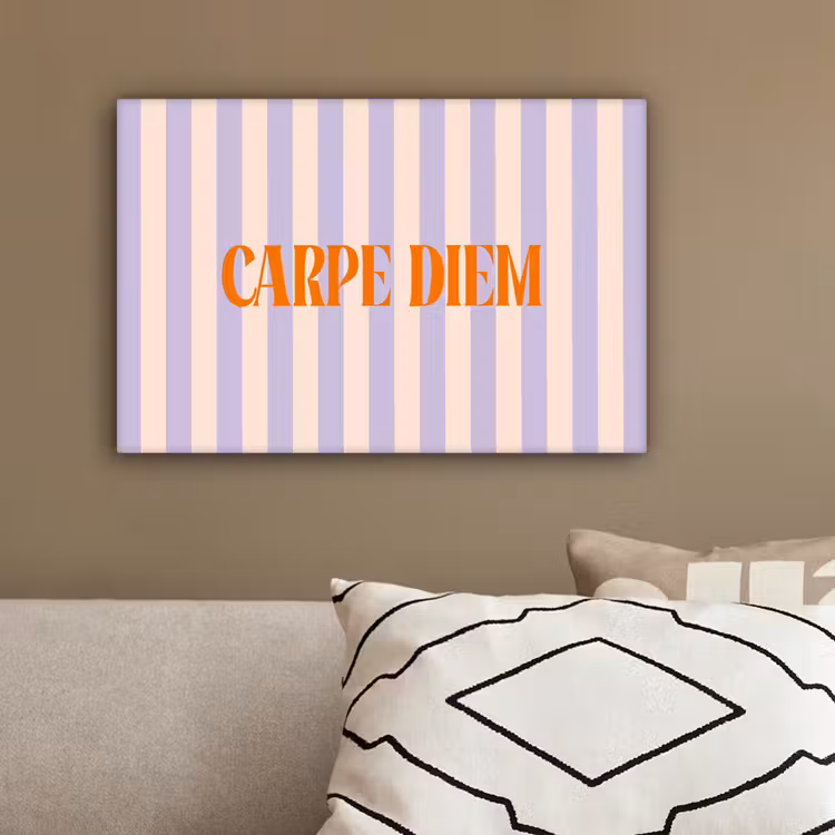 Lila - Oranje - Strepen - Carpe Diem canvas 2cm klein -sfeer3