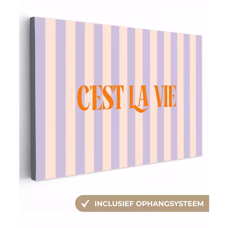 Lila - Oranje - Strepen - C'est La Vie canvas 2cm klein -3d