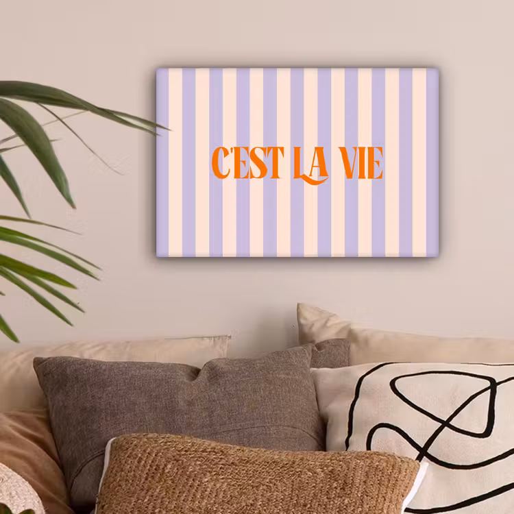Lila - Oranje - Strepen - C'est La Vie canvas 2cm klein -sfeer1