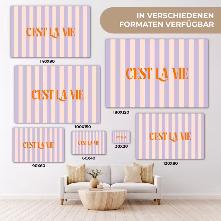 Lila - Oranje - Strepen - C'est La Vie canvas 2cm klein -Xsfeer8_DE