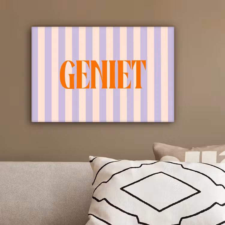 Lila - Oranje - Strepen - Geniet canvas 2cm klein -sfeer3