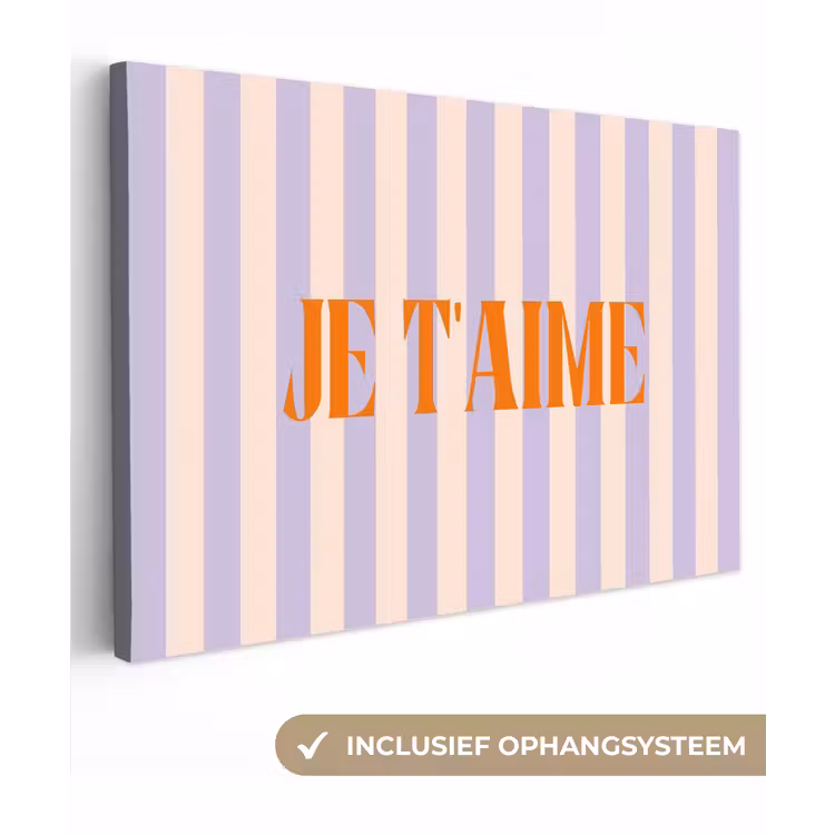 Lila - Oranje - Strepen - Je t'aime canvas 2cm klein -3d
