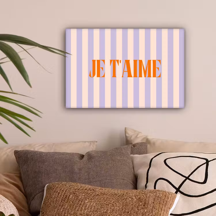 Lila - Oranje - Strepen - Je t'aime canvas 2cm klein -sfeer1