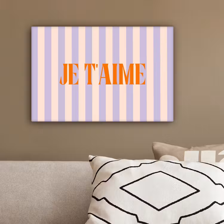 Lila - Oranje - Strepen - Je t'aime canvas 2cm klein -sfeer3