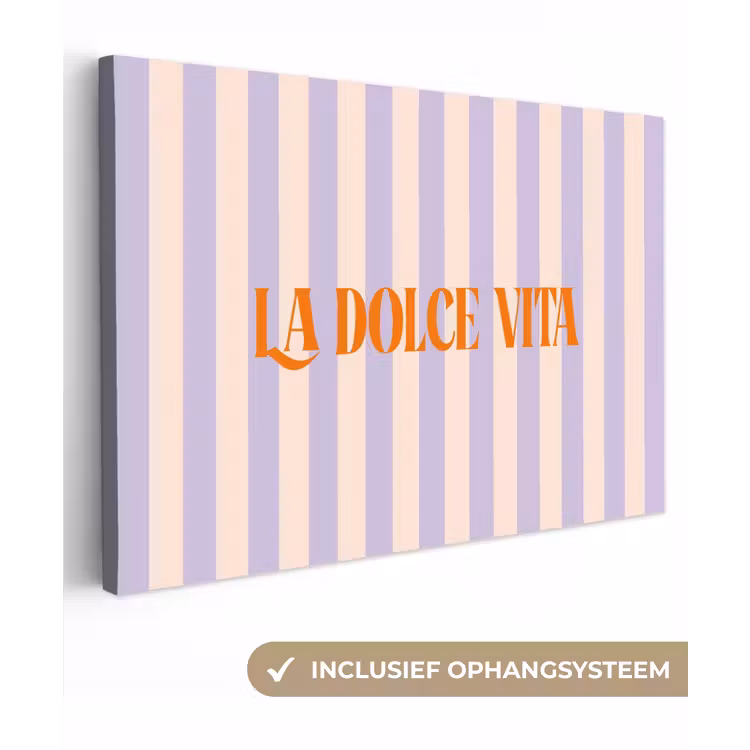 Lila - Oranje - Strepen - La Dolce Vita canvas 2cm klein -3d