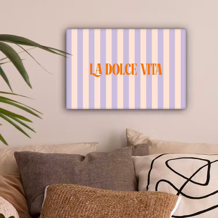 Lila - Oranje - Strepen - La Dolce Vita canvas 2cm klein -sfeer1