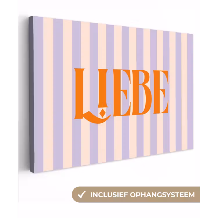 Lila - Oranje - Strepen - Liebe canvas 2cm klein -3d