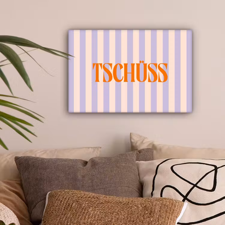 Lila - Oranje - Strepen - Tschüss canvas 2cm klein -sfeer1
