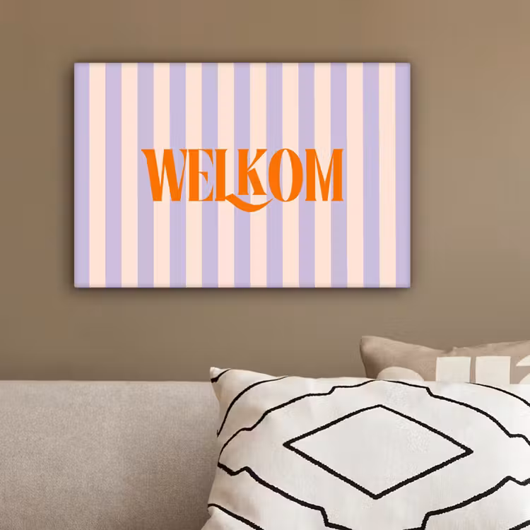 Lila - Oranje - Strepen - Welkom canvas 2cm klein -sfeer3