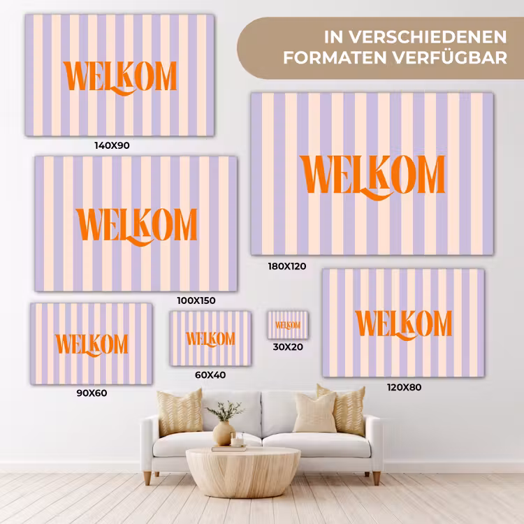 Lila - Oranje - Strepen - Welkom canvas 2cm klein -Xsfeer8_DE