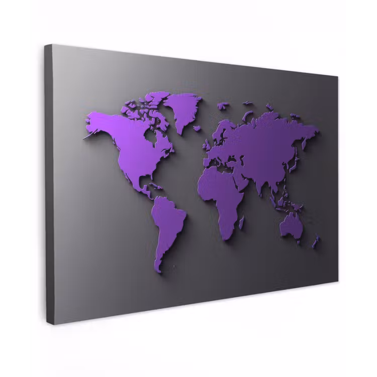 Paars - Wereldkaart - Grijs - Donker canvas 2cm klein -z3d