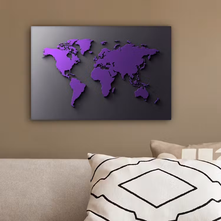 Paars - Wereldkaart - Grijs - Donker canvas 2cm klein -sfeer3