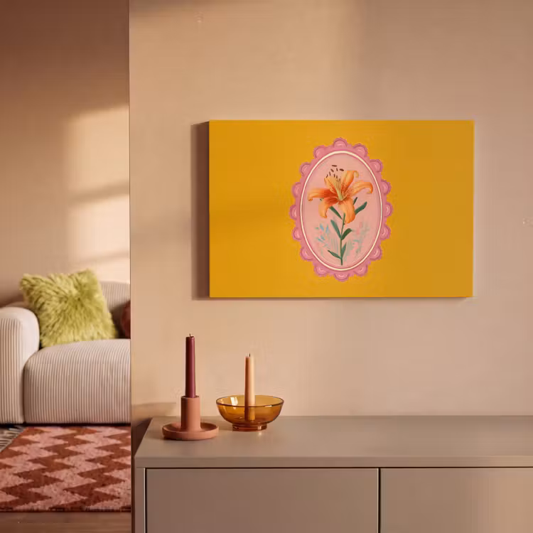 Lelie - Oranje - Lijst - Ovaal canvas 2cm klein -sfeer1