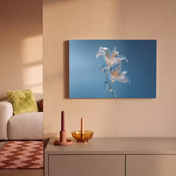 Lelies - Blauw - Glazen canvas 2cm klein -sfeer1