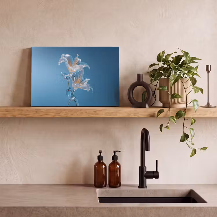 Lelies - Blauw - Glazen canvas 2cm klein -sfeer3