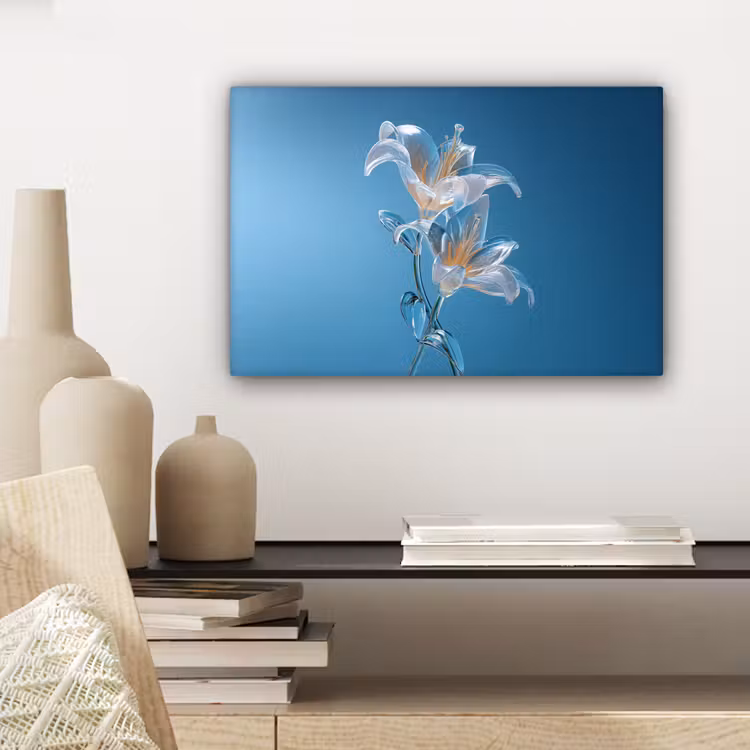 Lelies - Blauw - Glazen canvas 2cm klein -sfeer6