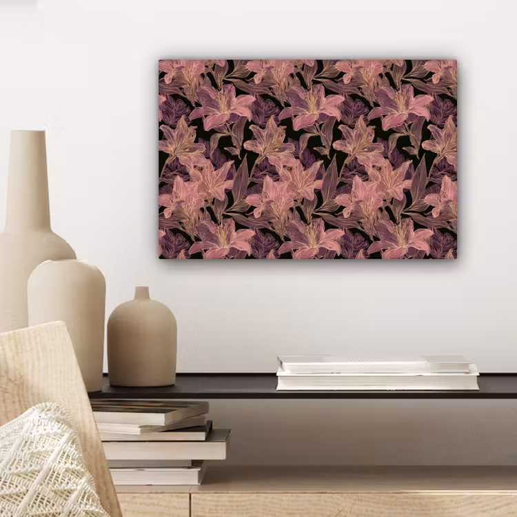 Lelies - Patroon - Paars - Goud canvas 2cm klein 34 -closeup_print_DE