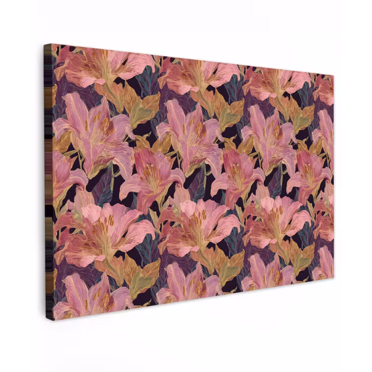 Lelies - Patroon - Roze - Goud canvas 2cm klein 34 -z3d