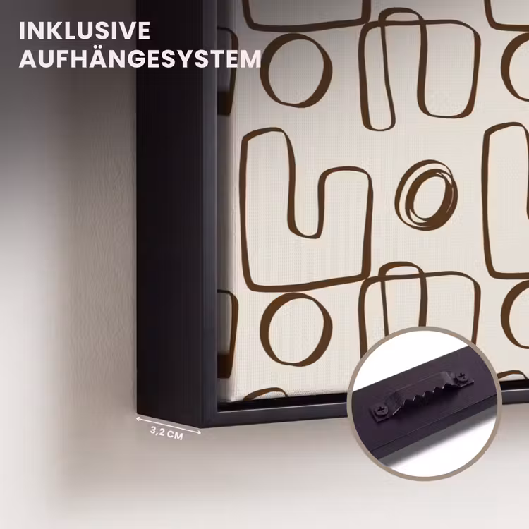 Lijnen - Beige - Patroon - Donkerbruin Canvas met baklijst klein 1125 -comparison_formatenoverzicht_DE