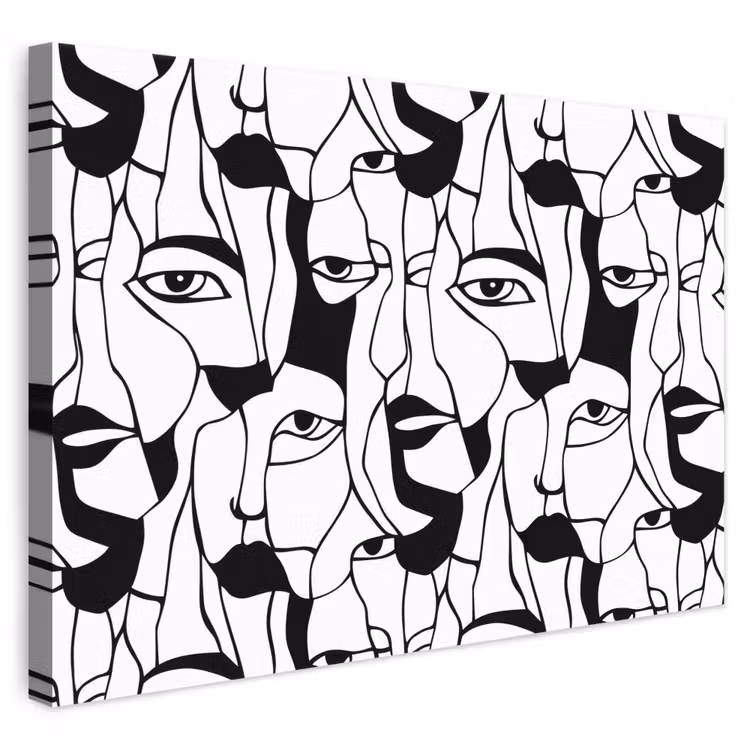Lijnen - Gezichten - Zwart - Wit canvas 2cm klein 34 -3d