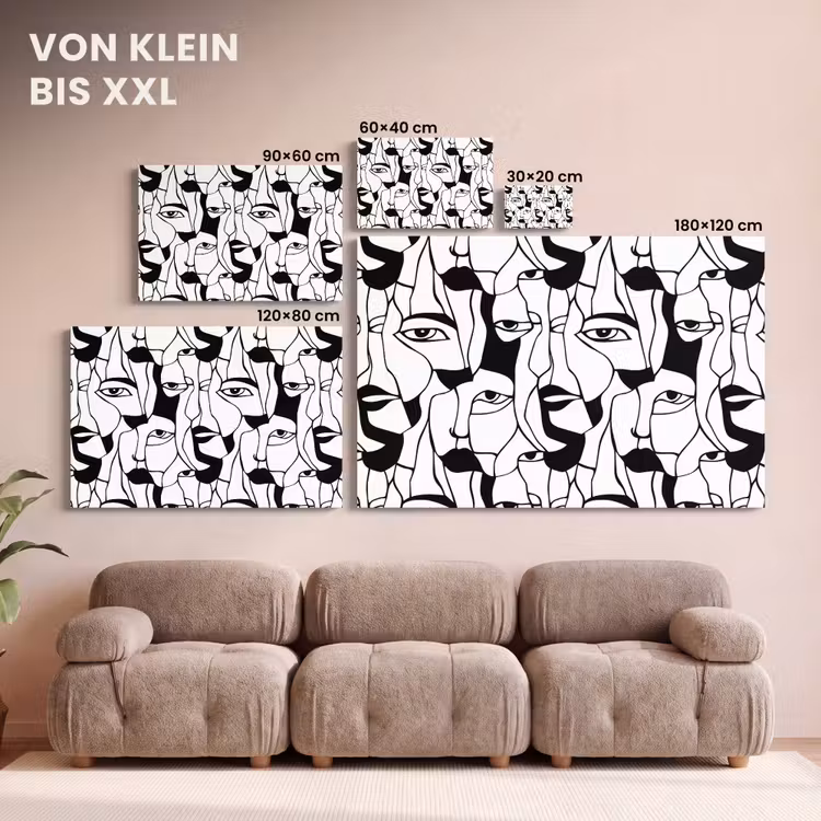 Lijnen - Gezichten - Zwart - Wit canvas 2cm klein 34 -Xsfeer8_DE