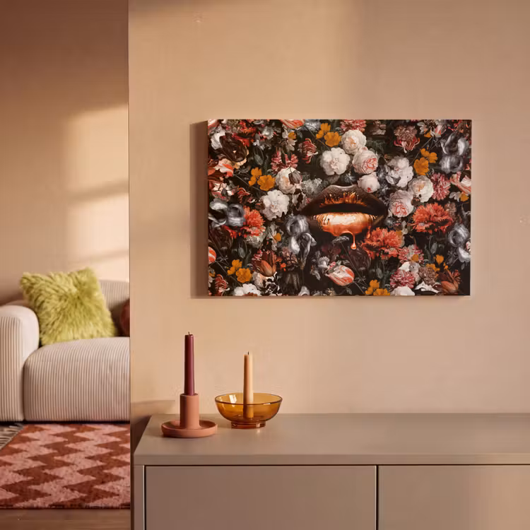 Lippen - Bloemen - Verf - Oranje - Kunst - Abstract - Oude meesters canvas 2cm klein -sfeer1