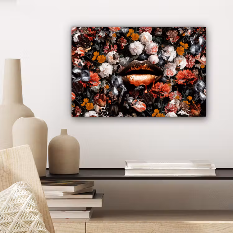Lippen - Bloemen - Verf - Oranje - Kunst - Abstract - Oude meesters canvas 2cm klein -sfeer6