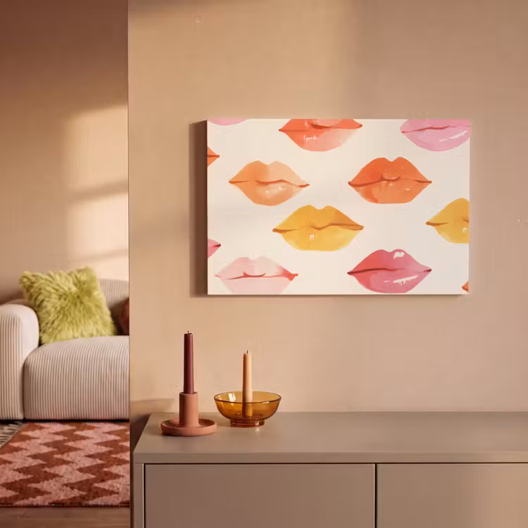 Lippen - Kleurrijk - Glanzend canvas 2cm klein -sfeer1