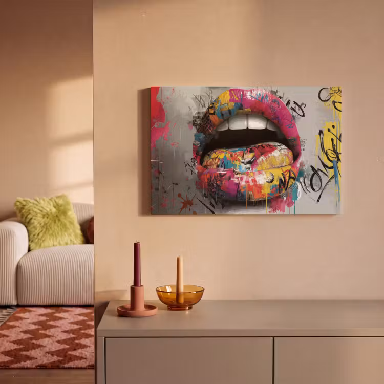 Lippen - Graffiti - Expressief canvas 2cm klein -sfeer1