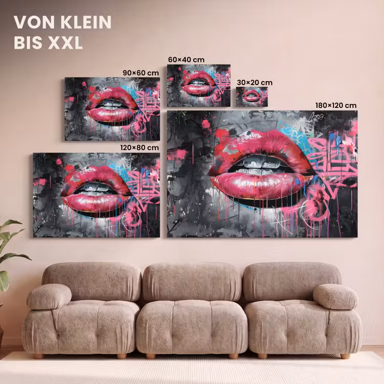Lippen - Felroze - Graffiti - Verfstrepen canvas 2cm klein -Xsfeer8_DE