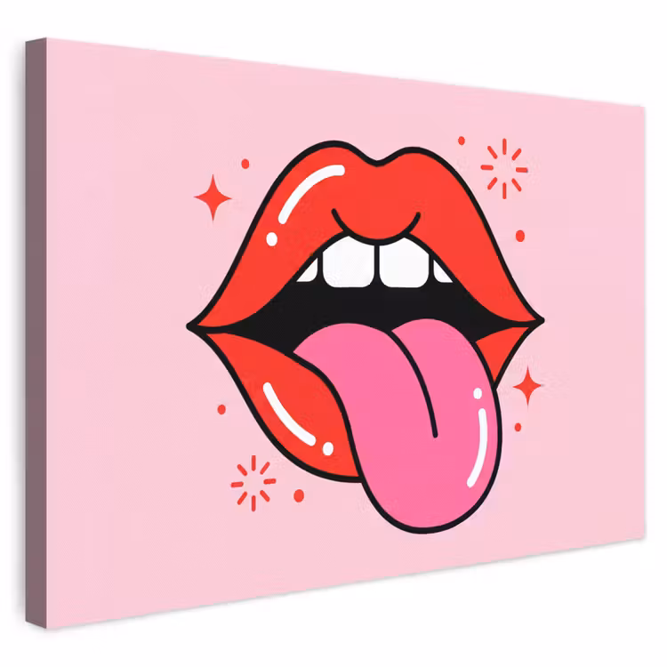 Lippen - Tong - Pop-art - Kleurrijk - Roze canvas 2cm klein -3d