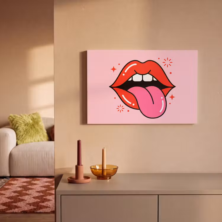 Lippen - Tong - Pop-art - Kleurrijk - Roze canvas 2cm klein -sfeer1
