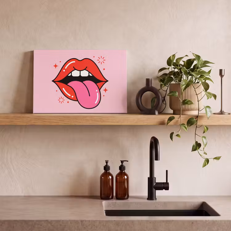 Lippen - Tong - Pop-art - Kleurrijk - Roze canvas 2cm klein -sfeer3