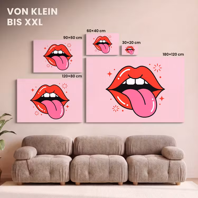 Lippen - Tong - Pop-art - Kleurrijk - Roze canvas 2cm klein -Xsfeer8_DE