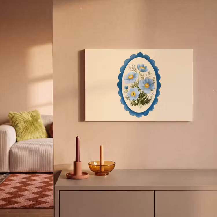 Lijst - Bloemen - Lichtblauw - Illustratie canvas 2cm klein -sfeer1