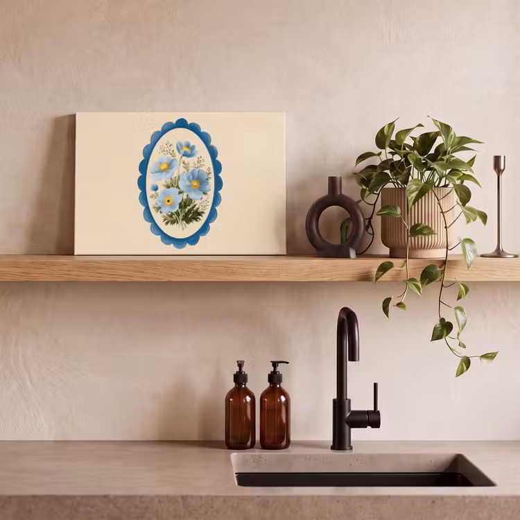 Lijst - Bloemen - Lichtblauw - Illustratie canvas 2cm klein -sfeer3