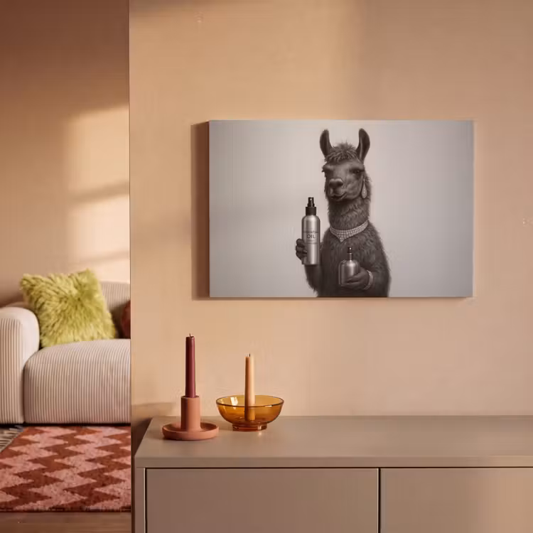 Lama - Flessen - Zwart - Wit canvas 2cm klein -sfeer1