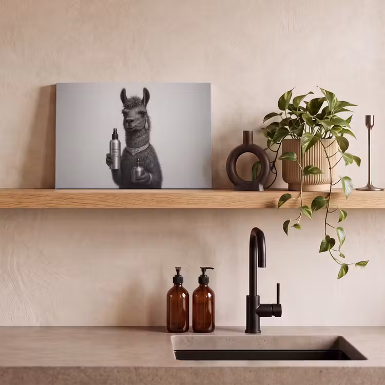 Lama - Flessen - Zwart - Wit canvas 2cm klein -sfeer6